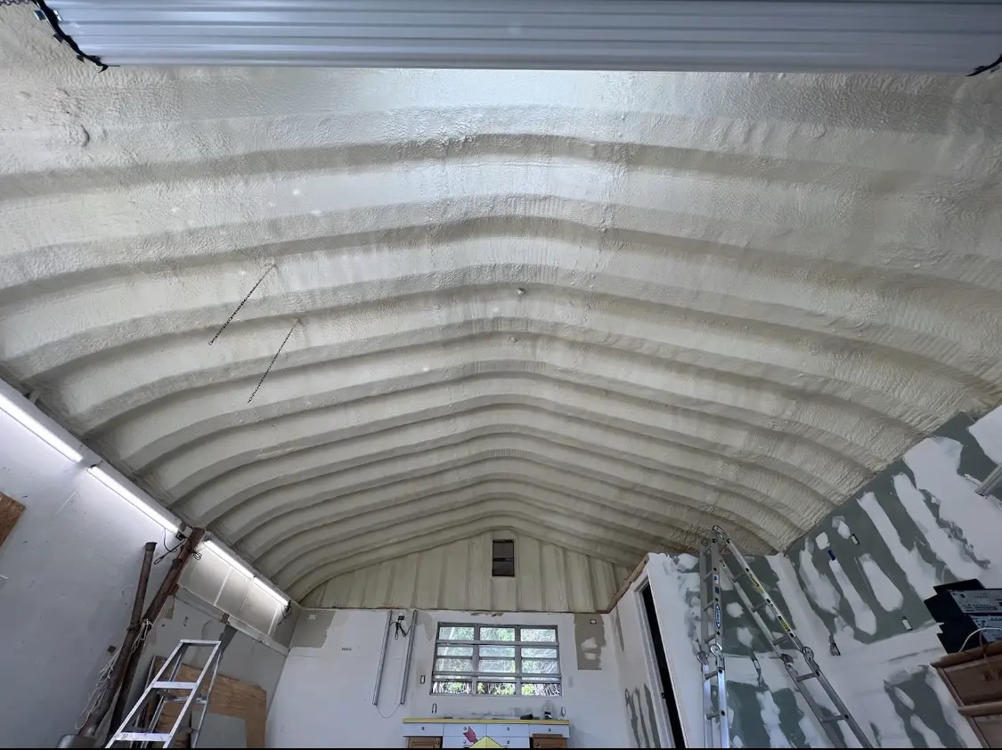 Spray polyurethane foam applied to the underside of a metal roof deck in Vallejo